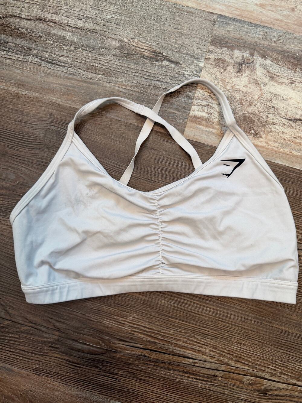 Gymshark athletic racerback sports bra in white black label womens size XL GUC